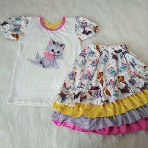 Kitty cat cute ruffle skirt with a top tee